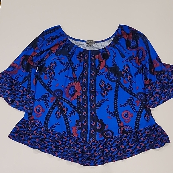 Style & Co. Floral Cable Pattern Pullover Top Blue Red Medium - Picture 4 of 12